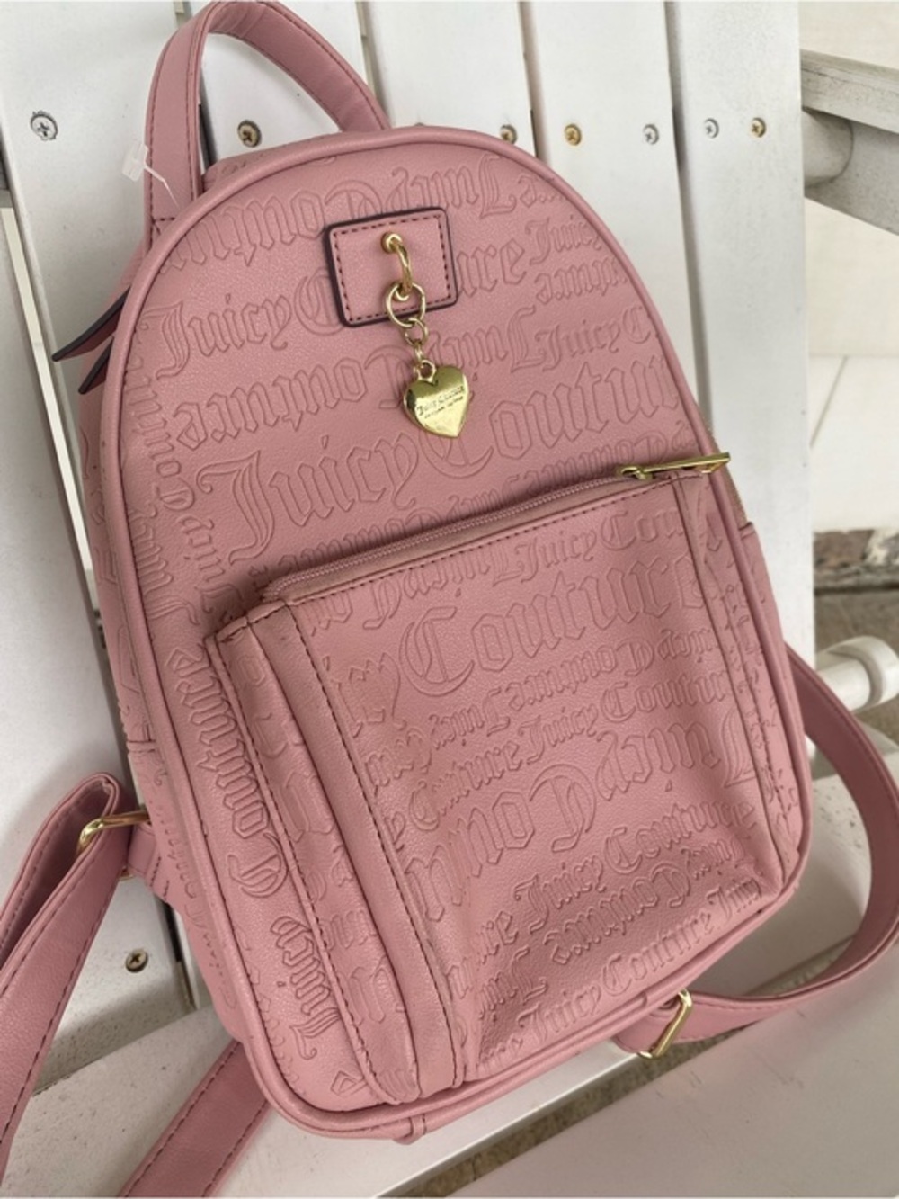 Juicy Couture Blush Pink Embossed Mini Backpack with Heart Charm